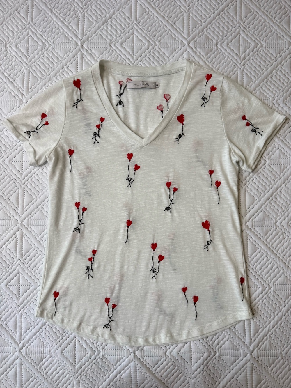 Billy T V-Neck Embroidered Heart Balloons and Stick Figures Motif Size XS